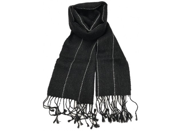 ベビーアルパカ100%　マフラー 黒 白ストライプ