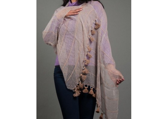 透け感が素敵なベビーアルパカ100%ストール ブラウン　送料無料