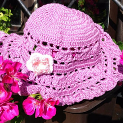 手織り純毛〜英国スタイルのピンクの花の帽子〜*大間ヨーロッパミリアンペア手作りのカスタムウール*オーストリア製 1枚目の画像