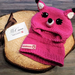 手織純羊毛 ~造型毛帽(FOX小狐狸帽-粉紅)~  *Oma歐嬤手工訂製毛線* Made in Austria 第1張的照片