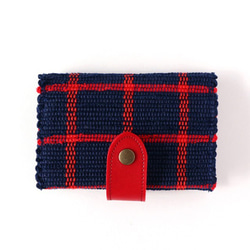 【裂き織】カードケース20ポケット付　紺×赤ライン　手織り 1枚目の画像