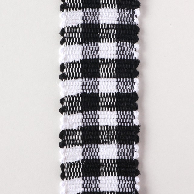 【裂き織】カメラストラップ　黒チェック