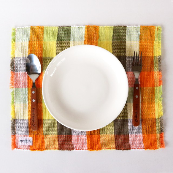 裂き織】ランチョンマット Lot.102 オレンジ ランチョンマット saccora