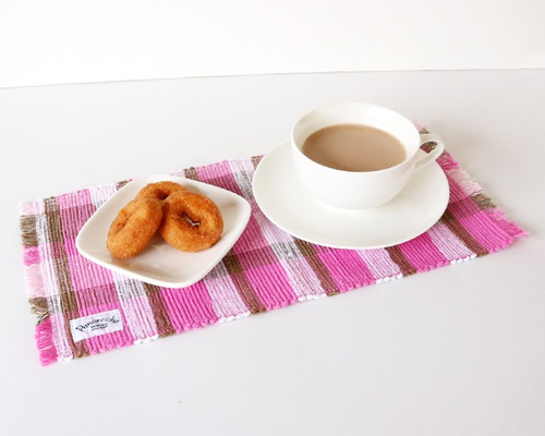 裂き織】ティーマット Lot.103 ピンク ランチョンマット saccora-さっ