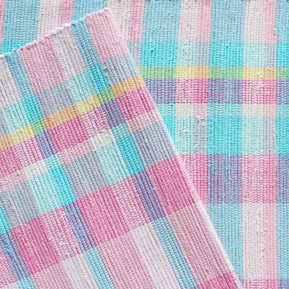 【裂き織】ランチョンマット　ピンク×水色チェック柄限定2枚セット　手織り 3枚目の画像