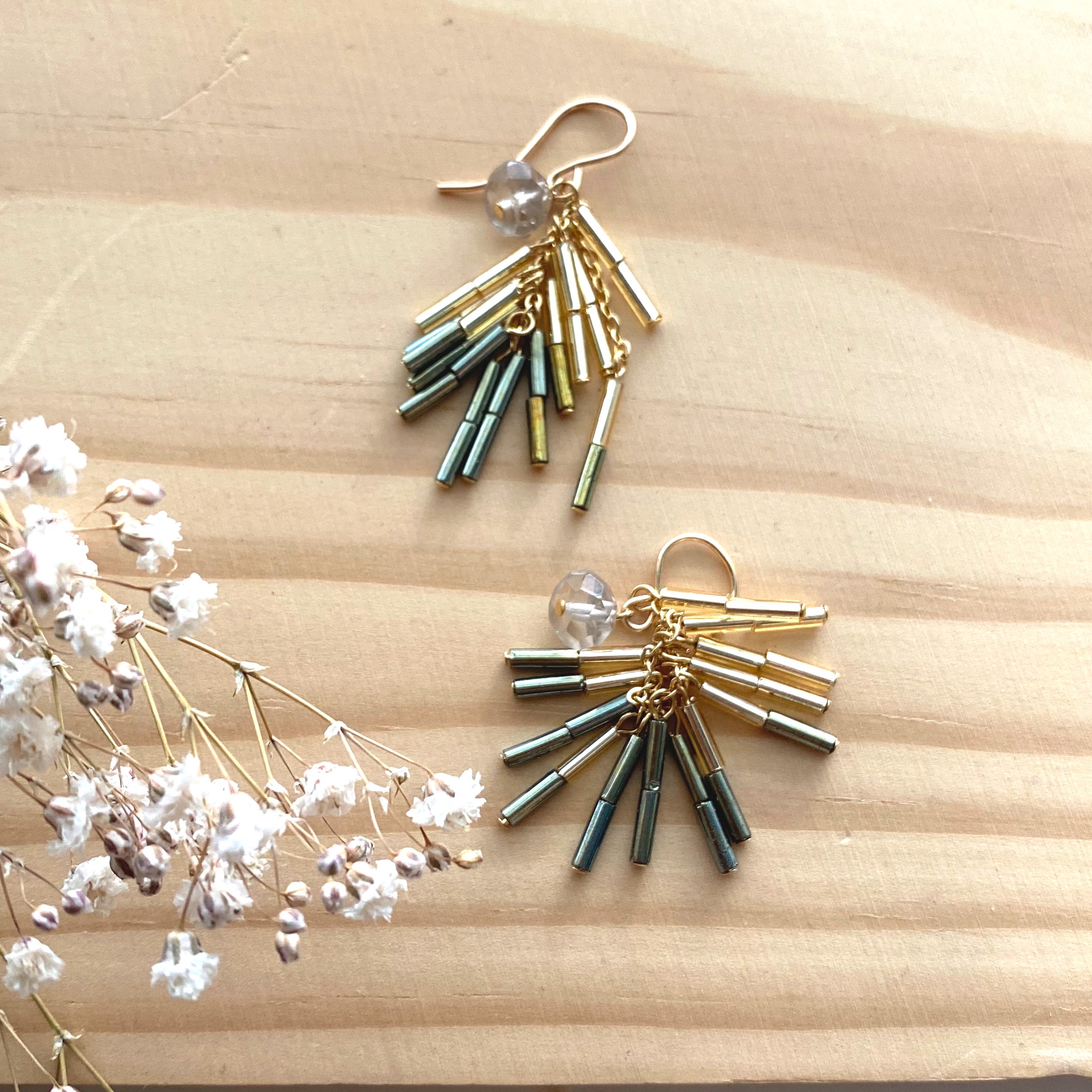 【1281】大きめパールビーズとタッセルのピアス