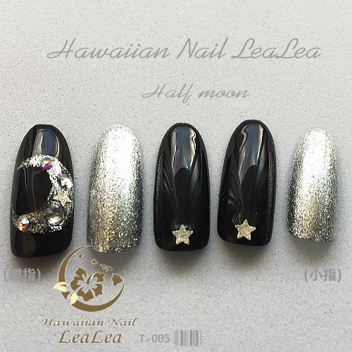 ハーフムーンネイル♡手書きアート 夜空つけ爪（T-005 ハーフムーン