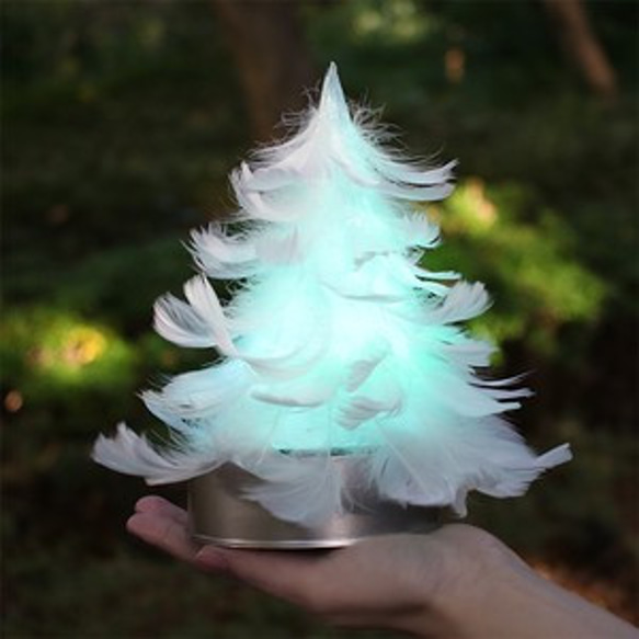 【光る羽ツリー】てのひらサイズ LEDライト付き feather tree light 5枚目の画像