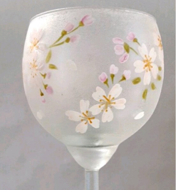 桜ハンドメイド2021/春新作/グラスペイント/桜のワイングラス/2