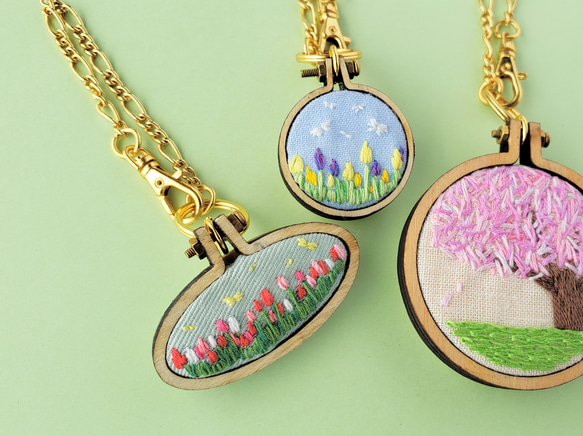 2wayミニ刺繍枠 バッグチャーム ブローチ 桜 3枚目の画像