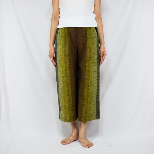 ワイドパンツ】久留米絣〈グラデーション｜かなりあ〉 キュロット