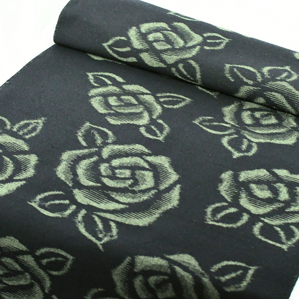 久留米絣】生地〈薔薇｜若緑〉※1m～ 生地 久留米かすりの野村