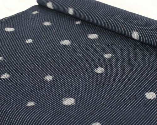 久留米絣〈水玉｜青ストライプ〉※1m～ 生地 久留米かすりの野村織物