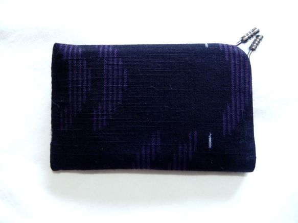 久留米絣のカードケース〈三日月・紫〉 1枚目の画像