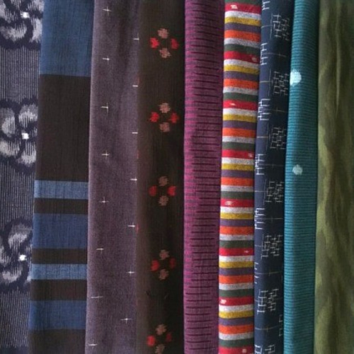 久留米絣織物#7 並び水玉7立かつお縞グレー - 久留米絣織元 下川織物