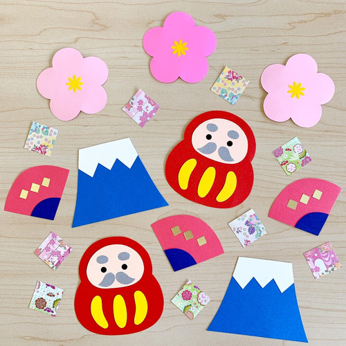 壁面飾り】 正月 新年 だるま 富士山 1月 切り絵 maru.壁面工房 通販