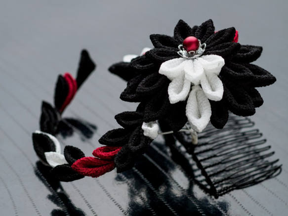 色指定可】「黒蠍」つまみ細工かんざし ワイヤー下がり 髪飾り