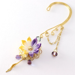 [轉賣]旋鈕耳鉤&lt;紫色和黃色&gt; [小花]施華洛世奇浴衣和服髮飾◎ 第2張的照片