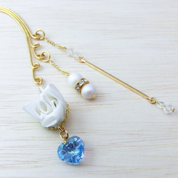 旋鈕工作耳鉤&lt;白藍色&gt; [角玫瑰]施華洛世奇時尚和成人 第2張的照片