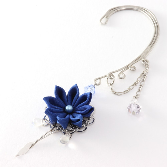 旋鈕工作耳鉤&lt;藍色M&gt; [小花]施華洛世奇浴衣和服髮飾◎ 第2張的照片