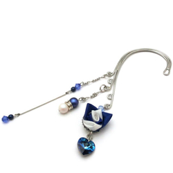 旋鈕工作耳鉤&lt;藍色S&gt; [角玫瑰]心形施華洛世奇 第3張的照片
