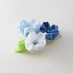 つまみ細工 ３輪の桜コームかんざし＜ブルー＞髪飾り  かんざし 浴衣 3枚目の画像