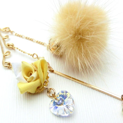 旋鈕手工耳鉤&lt;冬季黃色&gt;【角玫瑰】絲綢真絲心型施華洛世奇&lt;成人萬聖節&gt; 第1張的照片