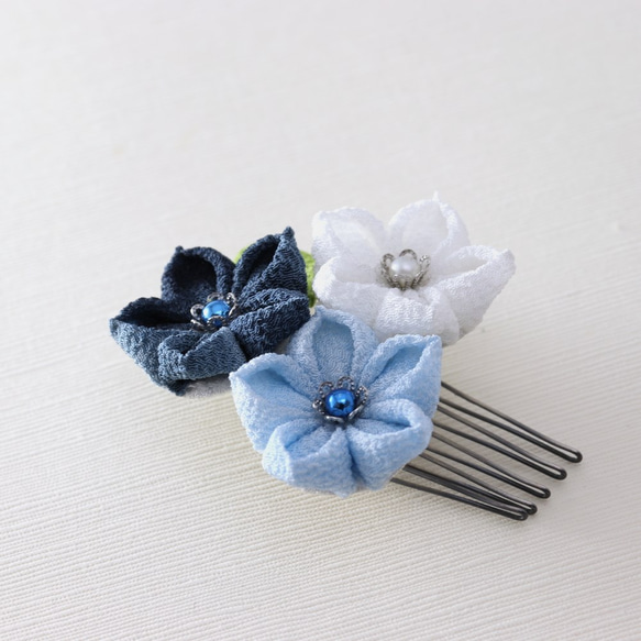 Knobwork三朵風鈴草梳子髮飾&lt;藍色&gt;髮飾髮夾Yukata 第3張的照片