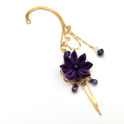 旋鈕工作耳鉤&lt;深紫色M&gt; [小花]純真絲施華洛世奇和服聖誕節 第2張的照片