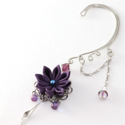 旋鈕工作耳鉤&lt;深紫色M（深紅色紫色）&gt; [小花]施華洛世奇和服浴衣 第2張的照片