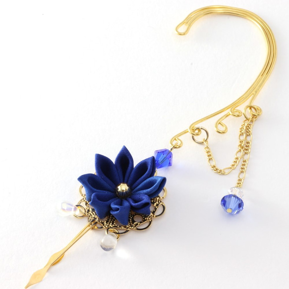 旋鈕工作耳鉤&lt;皇家藍&gt; [小花]施華洛世奇和服浴衣 第2張的照片