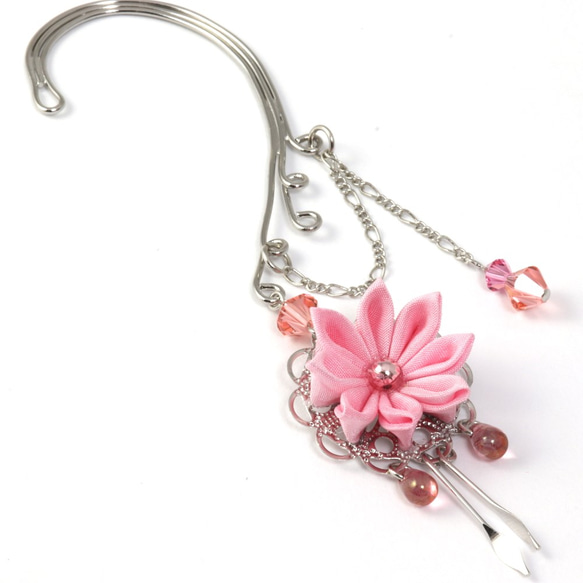 旋鈕工作耳鉤&lt;粉紅色&gt; [小花]施華洛世奇浴衣和服髮飾◎ 第2張的照片
