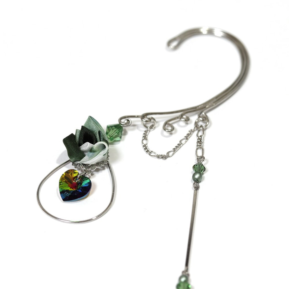 [只要實際項目]玫瑰耳鉤&lt;綠色&gt; [太陽（薔薇）]旋鈕工作施華洛世奇 第2張的照片