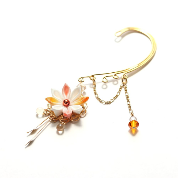旋鈕工作耳鉤&lt;Yuyake&gt; [小花]施華洛世奇浴衣和服髮飾◎ 第1張的照片