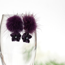 旋鈕和毛皮耳環Kikyo紫羅蘭色 第1張的照片