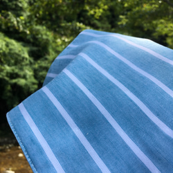 【ギフトハンカチ】やさしい風合い　播州織ダブルガーゼ　ブルーグリーン×白ボーダー 3枚目の画像