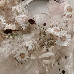 flower wreath " chouchou "ハーフリース かすみ草 ドライフラワー リース パンパスグラス 3枚目の画像