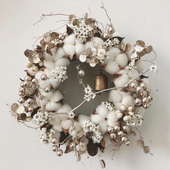 cotton flower wreath " lampe " コットンフラワー リース ドライフラワー サンキライ 5枚目の画像
