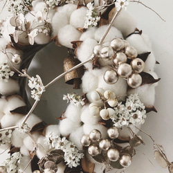 cotton flower wreath " lampe " コットンフラワー リース ドライフラワー サンキライ 6枚目の画像