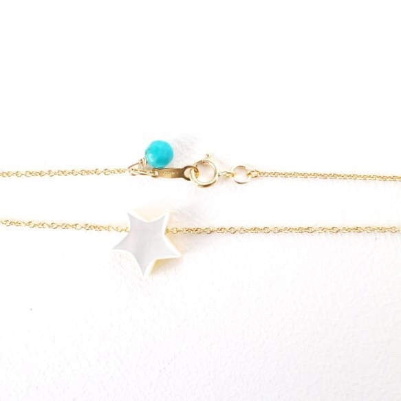 14kgf* Star Mother of Pearl+Turquoise Anklet 1枚目の画像