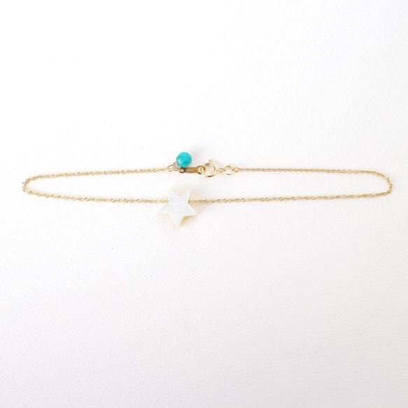 14kgf* Star Mother of Pearl+Turquoise Anklet 2枚目の画像