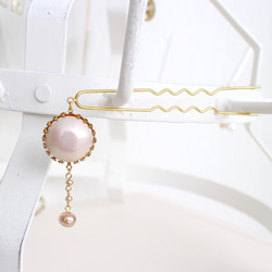 Vintage Glass Pearl + mini Haskell Pearl Hair Pin 簪 ヘアピン 2枚目の画像