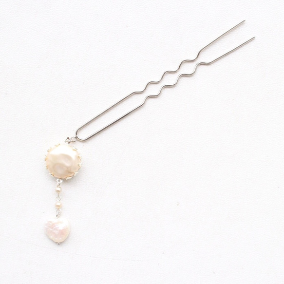 Miriam Haskell Vintage Pearl + Angel Heart Hair Pin 簪 ヘアピン 2枚目の画像