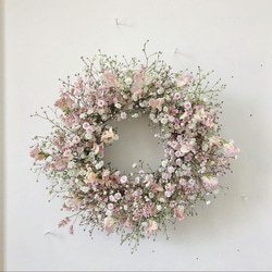 flower wreath " spring march " かすみ草とスイートピーのリース 1枚目の画像