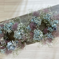 flower wreath " rainy "  紫陽花 スモークツリー かすみ草 ドライフラワー リース フラワー 5枚目の画像