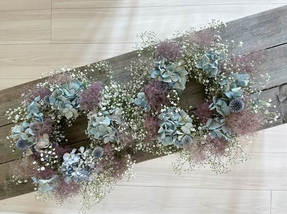 flower wreath " rainy "  紫陽花 スモークツリー かすみ草 ドライフラワー リース フラワー 5枚目の画像