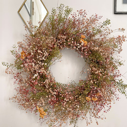 flower wreath   かすみ草  オレンジ グリーン ナチュラル ドライフラワー リース フラワー 3枚目の画像
