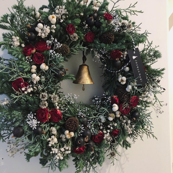 christmas wreath " rose round " フレッシュリース クリスマスリース コニファー グリーン 7枚目の画像