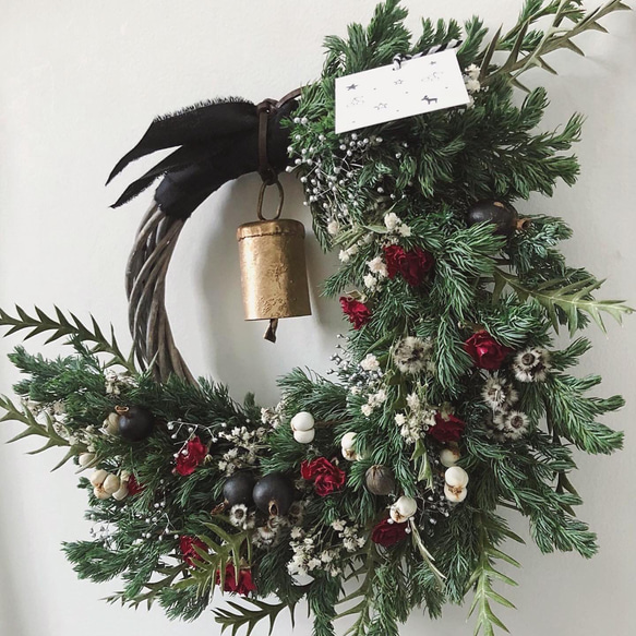 christmas wreath " rose half  " フレッシュリース クリスマスリース クリスマス 3枚目の画像