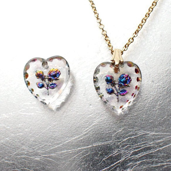 vintage little rose pendant * heart 春色 flower ペンダント 4枚目の画像